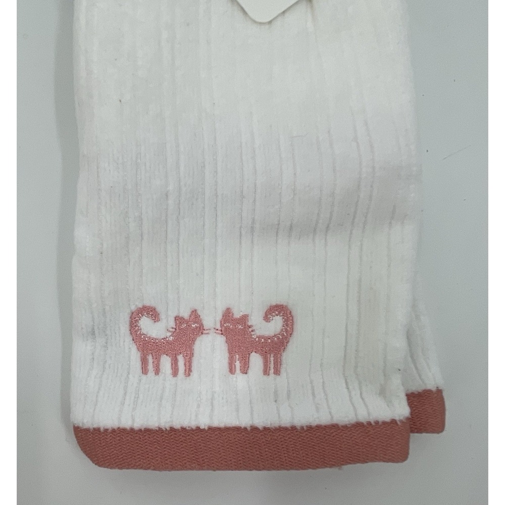Envogue White Set of 2 Velour Tip Towels Embroidered Pink Coral Cats Kitties NWT